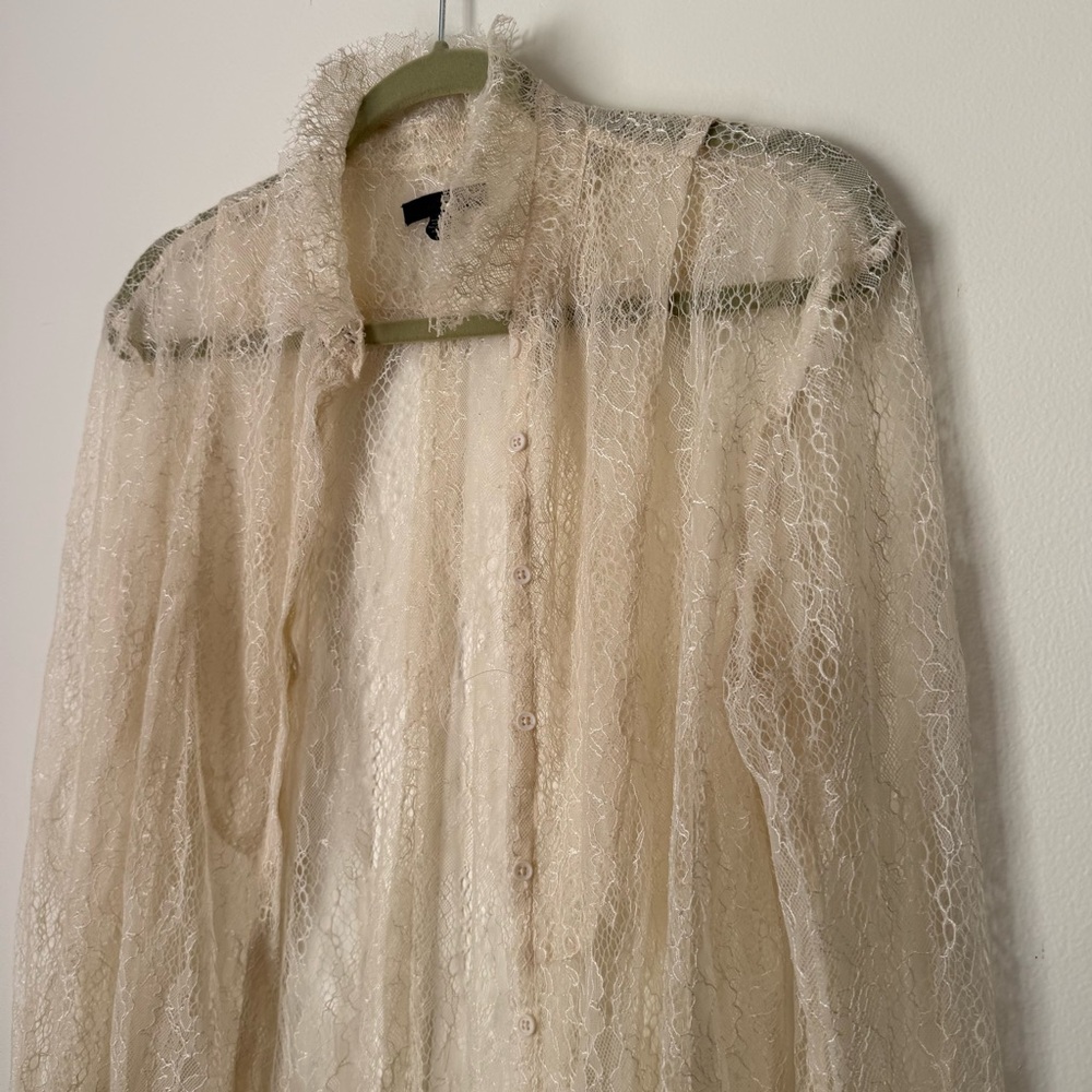 2010 JOE’S JEANS Sheer Ivory Floral Lace Button-Down Blouse - Size L